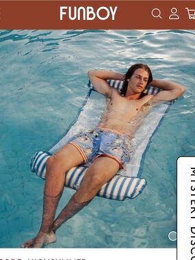 Funboy Denim Blue  Swim Trunks with Tropical Print